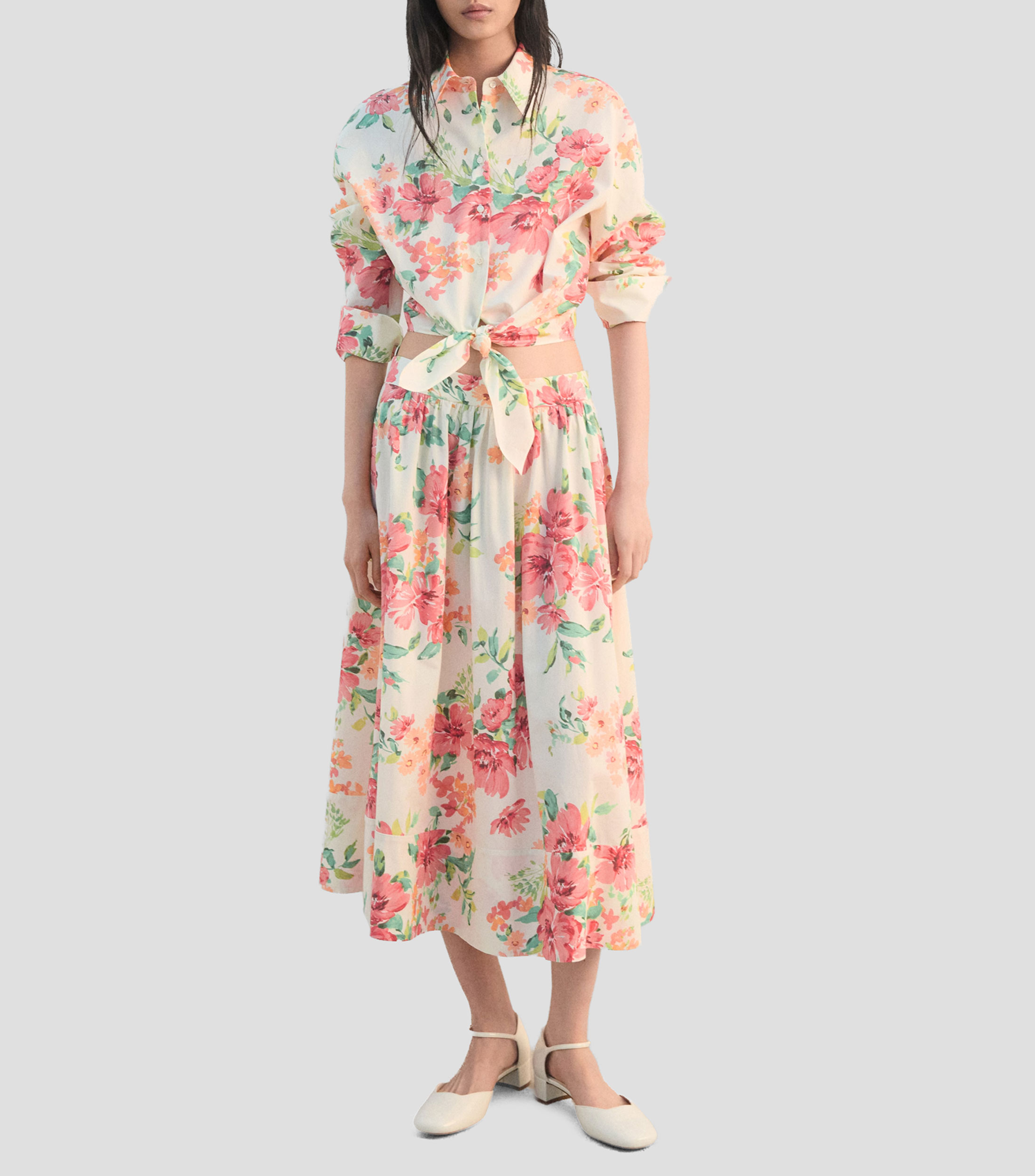 Camisa floral estampada manga larga Mujer
